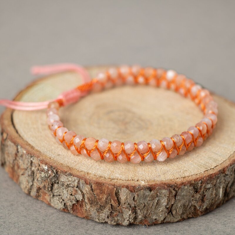 Güneş Taşı 3-4mm Çift Sıra Doğal Taş Bileklik - Doğal Taş
