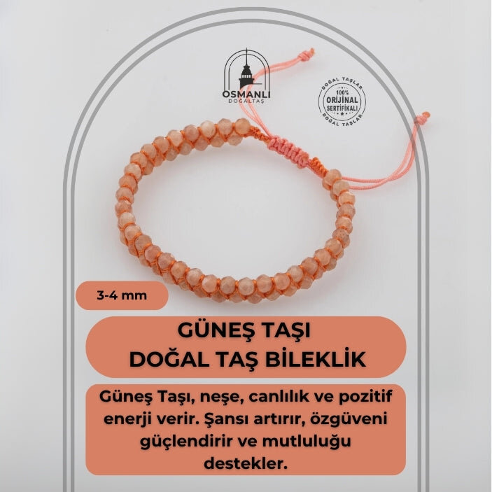 Güneş Taşı 3-4mm Çift Sıra Doğal Taş Bileklik - 2