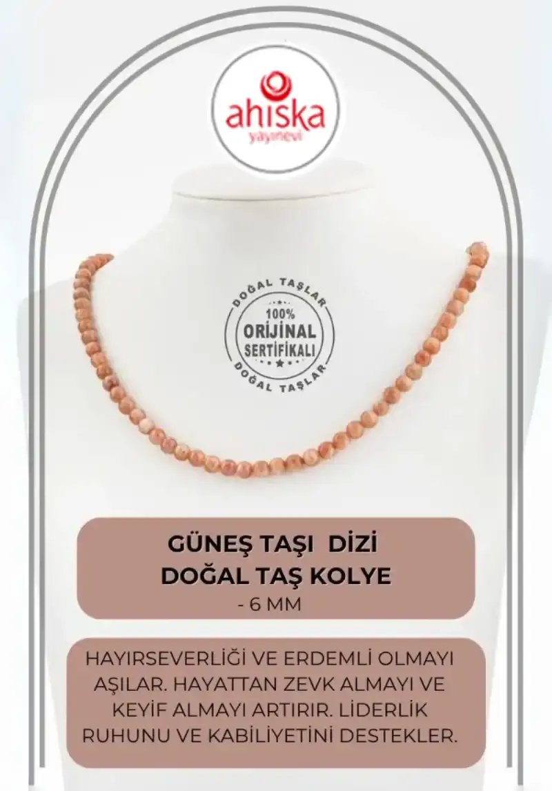 Güneş Taşı 6 mm Dizi Doğal Taş Kolye