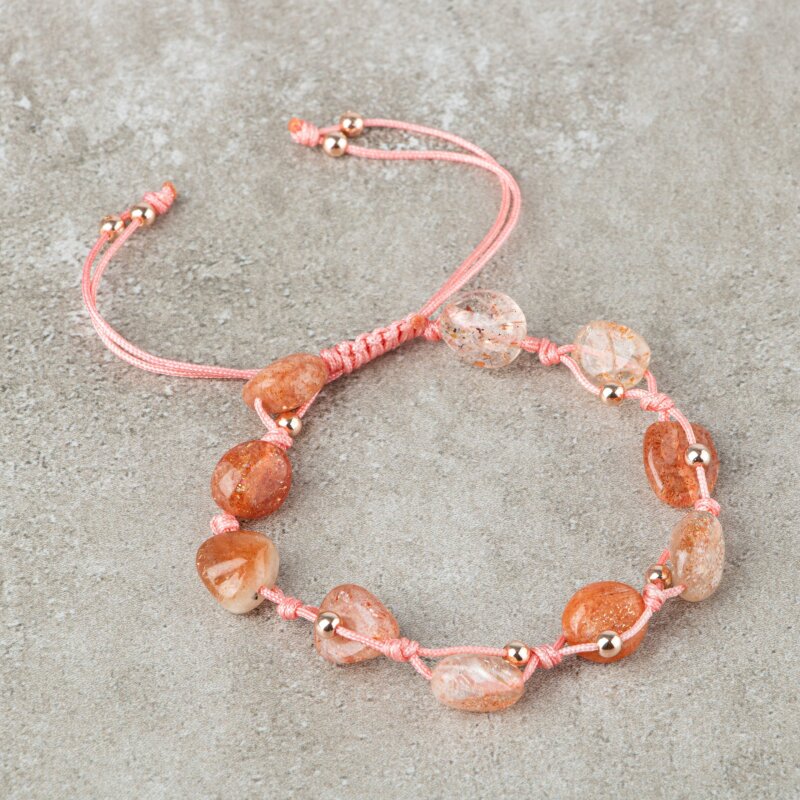 Güneş Taşı Natürel Kesim Doğal Taş Makrome Bileklik - Doğal Taş