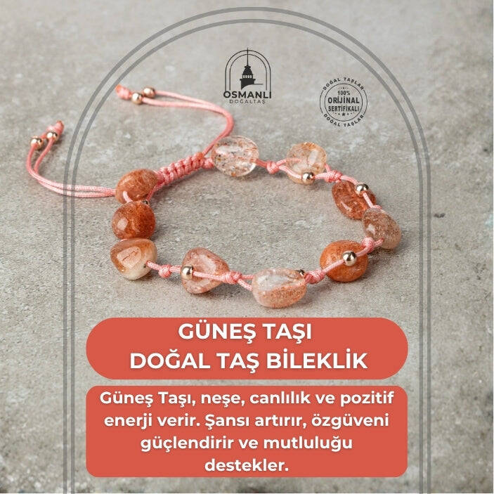 Güneş Taşı Natürel Kesim Doğal Taş Makrome Bileklik - 2