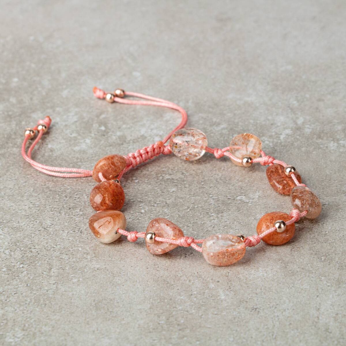 Güneş Taşı Natürel Kesim Doğal Taş Makrome Bileklik - 3