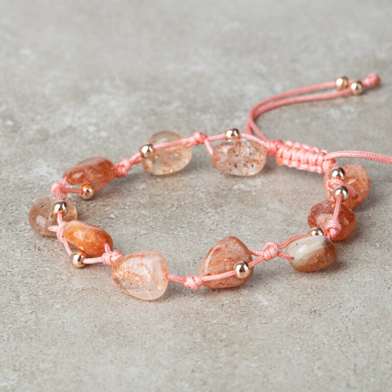 Güneş Taşı Natürel Kesim Doğal Taş Makrome Bileklik - 4