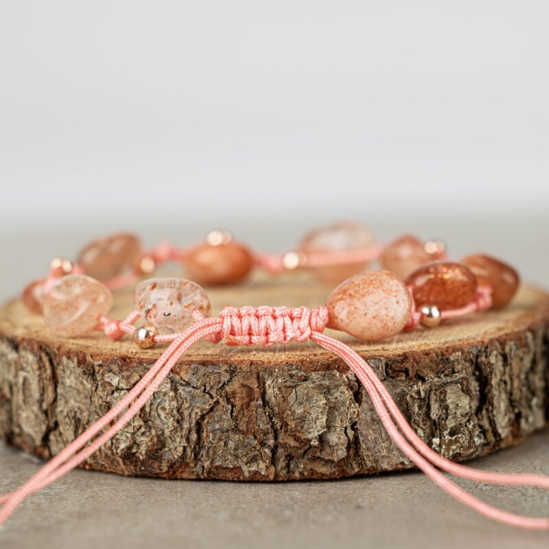 Güneş Taşı Natürel Kesim Doğal Taş Makrome Bileklik - 5