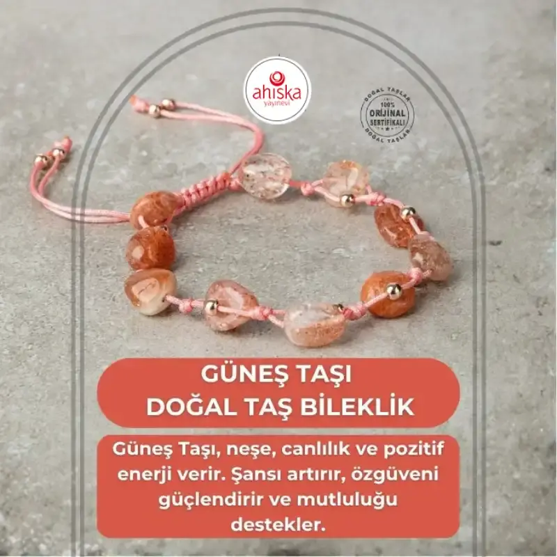 Güneş Taşı Natürel Kesim Doğal Taş Makrome Bileklik