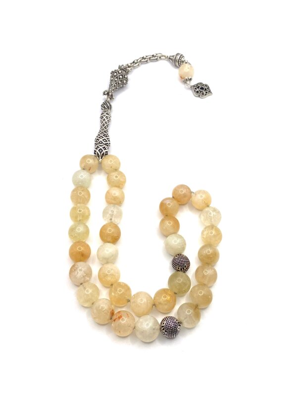 Hakiki Doğal Sertifikalı Sitrin 10 Mm Doğal Taş 33&39;lük Tesbih - Doğal Taşlı İmame 925 Ayar Gümüş - Doğal Taş