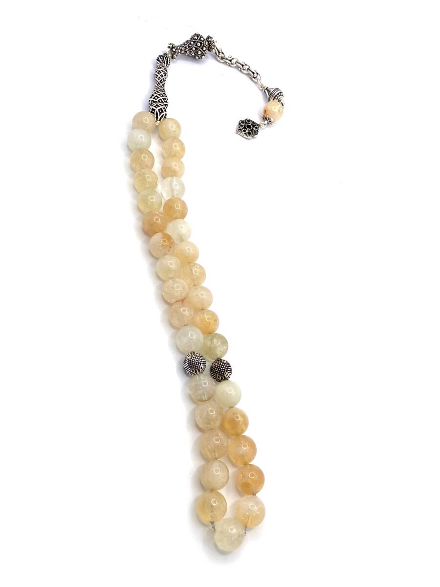 Hakiki Doğal Sertifikalı Sitrin 10 Mm Doğal Taş 33&39;lük Tesbih - Doğal Taşlı İmame 925 Ayar Gümüş - 2