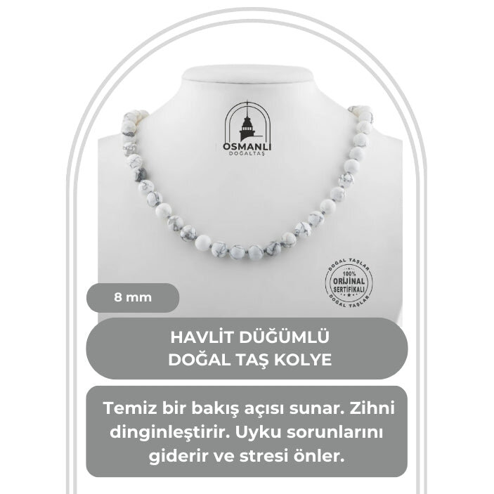 Havlit 8 mm Düğümlü Doğal Taş Kolye - 2