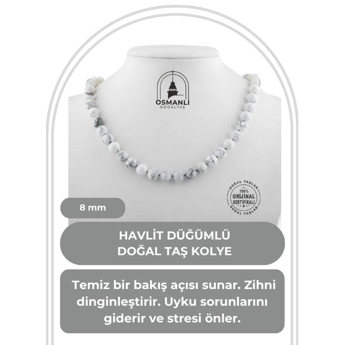 Havlit 8 mm Düğümlü Doğal Taş Kolye - 2