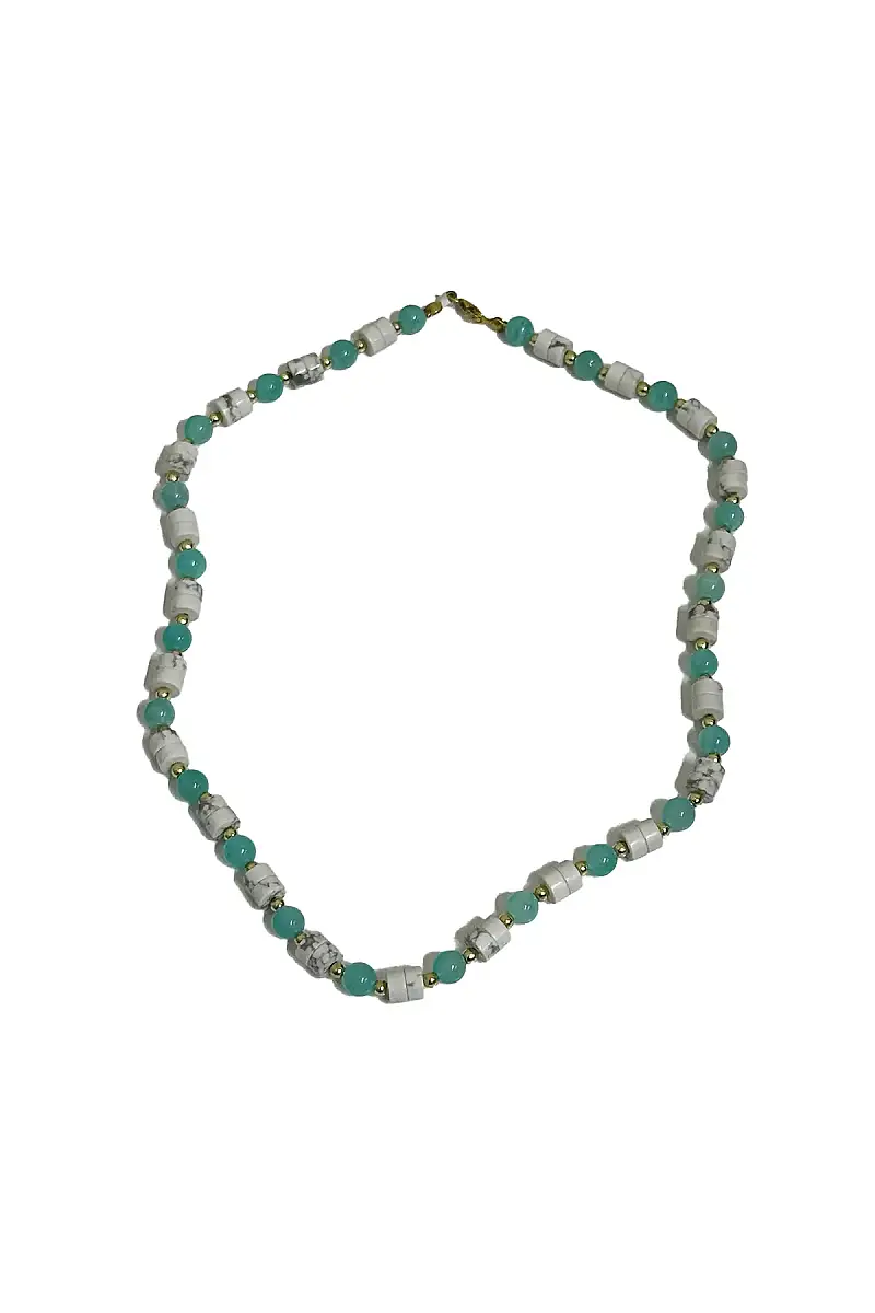 Havlit Amazonit Hematit Gümüş Kapama Kolye Doğal Taş Kolye - 1