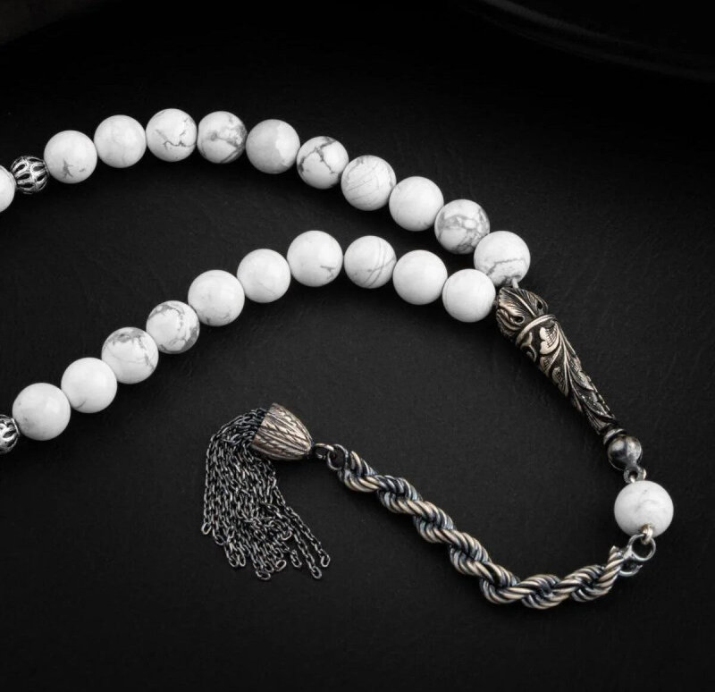 Havlit Doğal Taş 8mm Oksitli Gümüş İmameli Tesbih - 2