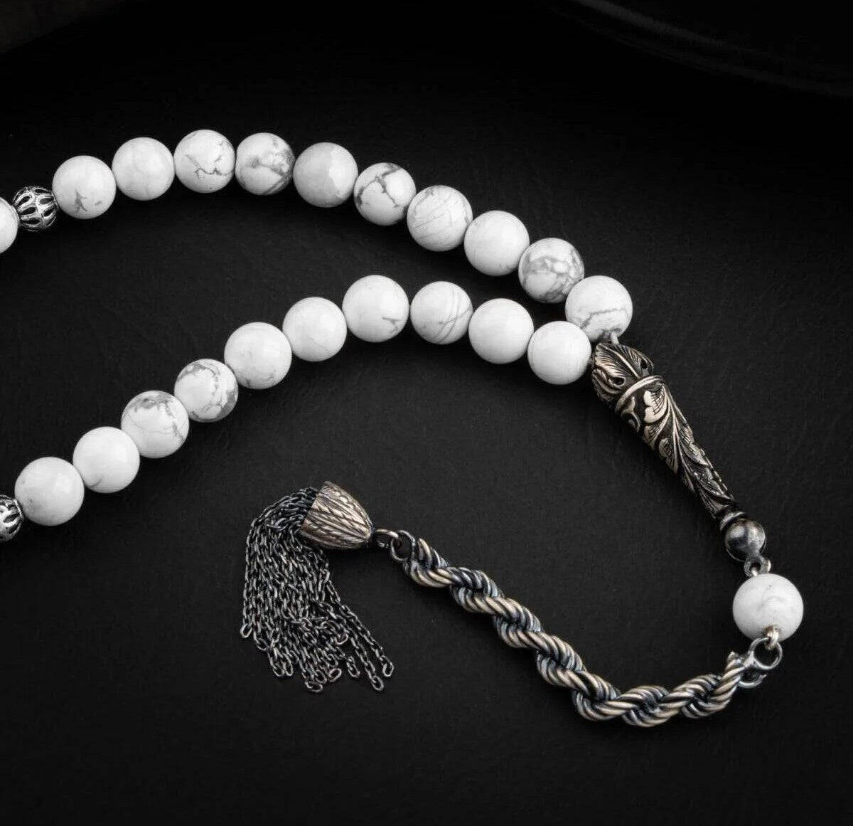 Havlit Doğal Taş 8mm Oksitli Gümüş İmameli Tesbih - 2