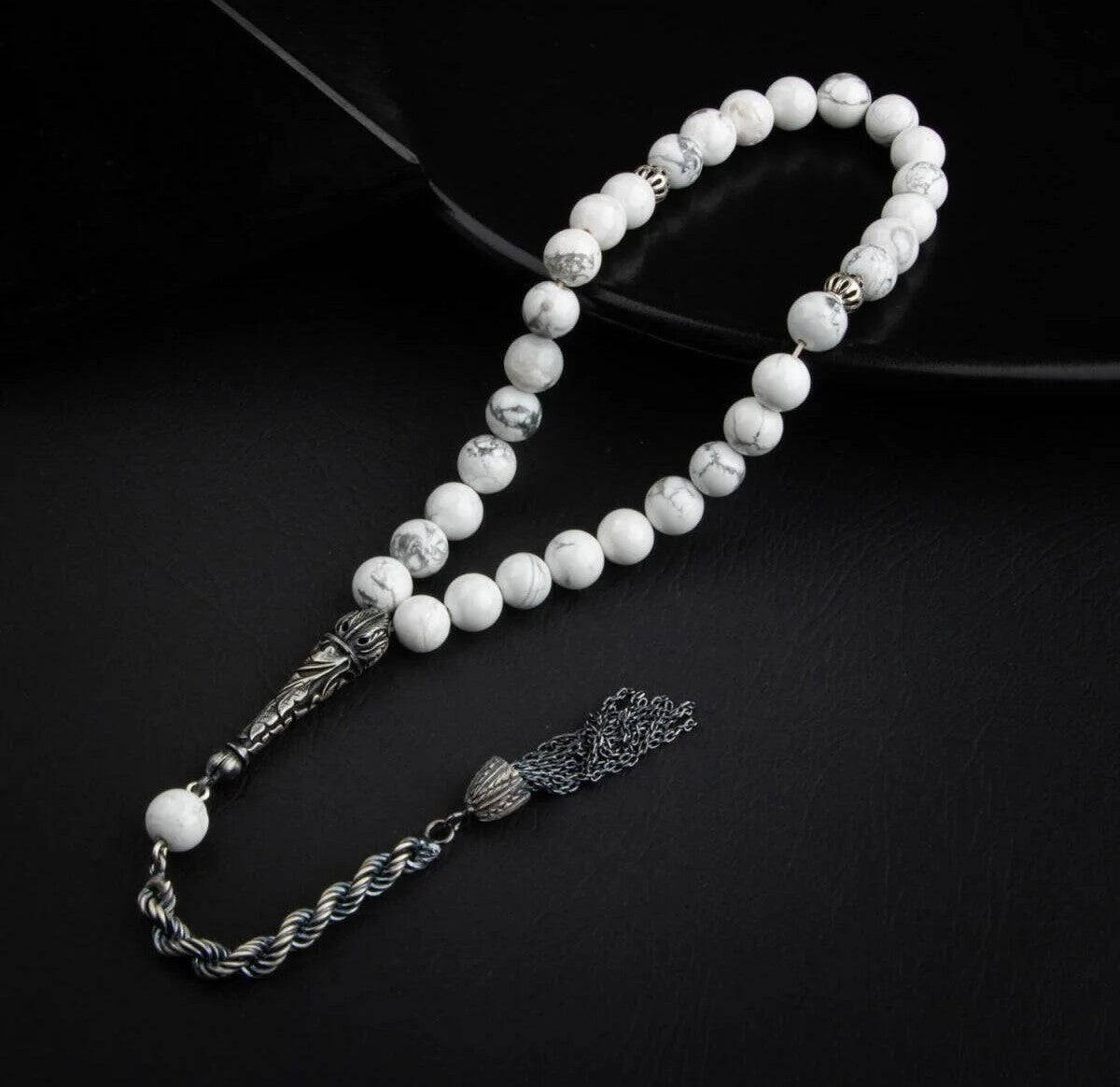 Havlit Doğal Taş 8mm Oksitli Gümüş İmameli Tesbih - 3