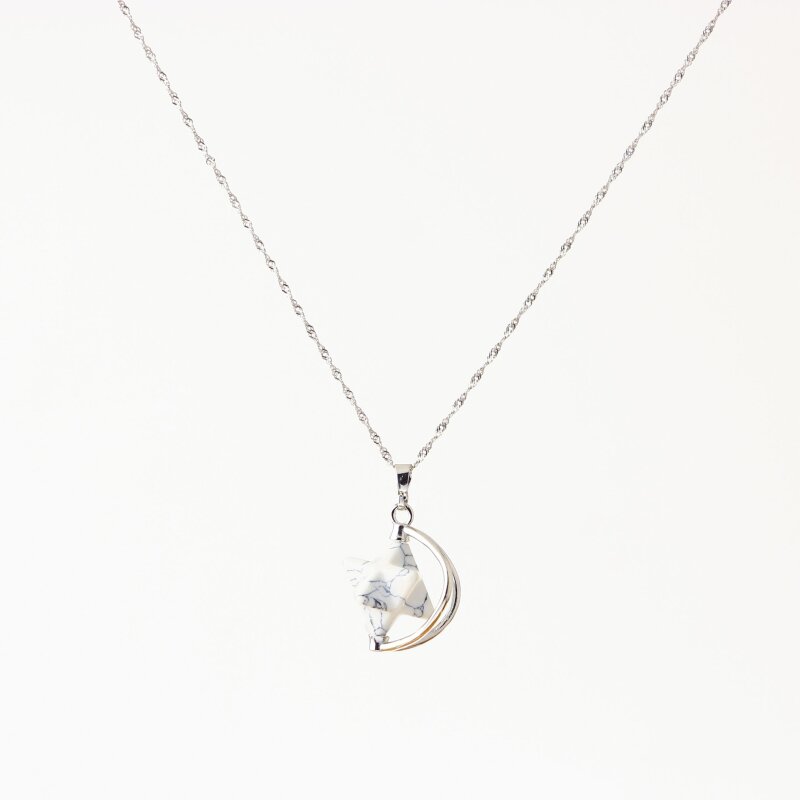 Havlit Doğal Taş Yıldızlı Kolye, Gümüş Zincir - Doğal Taş