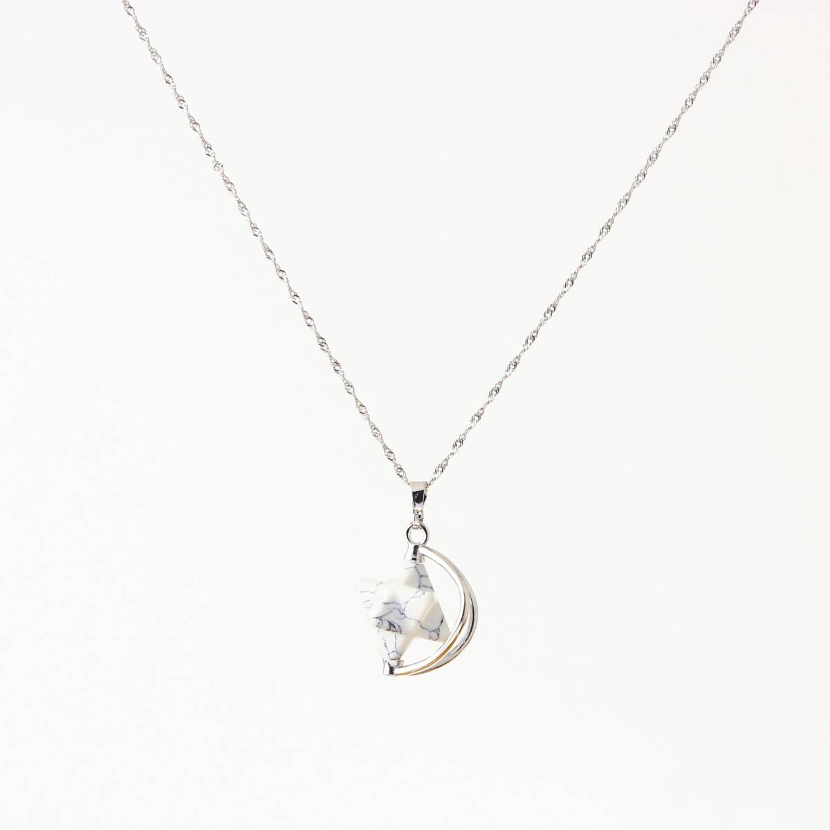 Havlit Doğal Taş Yıldızlı Kolye, Gümüş Zincir - 1