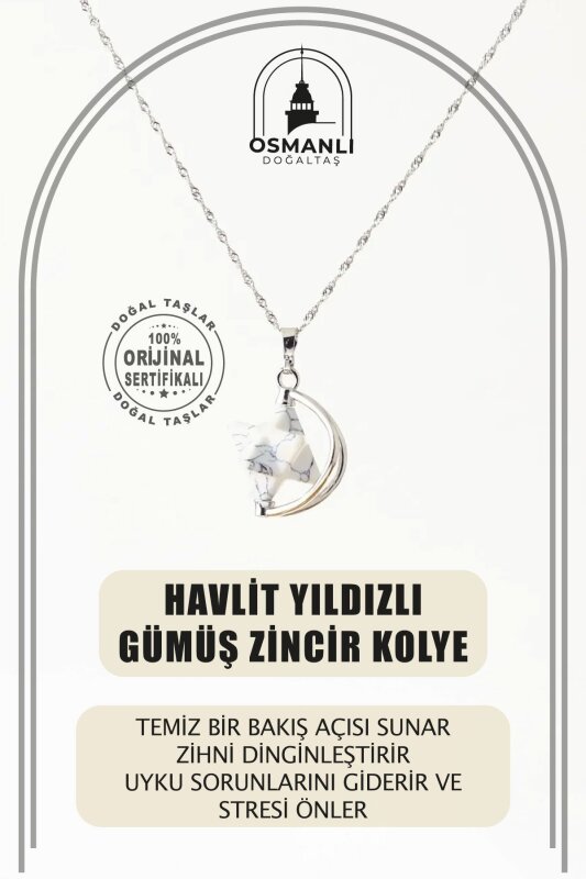 Havlit Doğal Taş Yıldızlı Kolye, Gümüş Zincir - 2