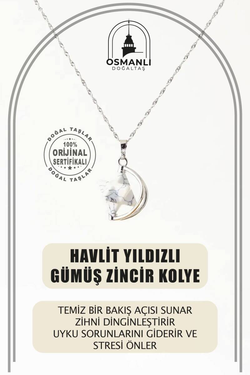 Havlit Doğal Taş Yıldızlı Kolye, Gümüş Zincir - 2