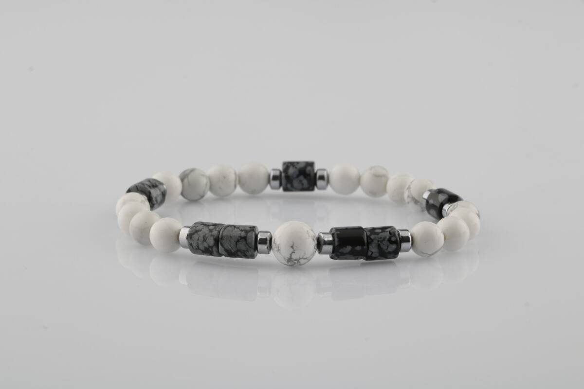 Havlit-Karlı Obsidyen-Hematit Doğal Taş Bileklik - 1