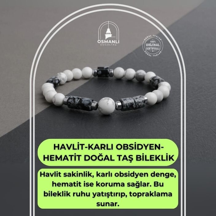 Havlit-Karlı Obsidyen-Hematit Doğal Taş Bileklik - 2
