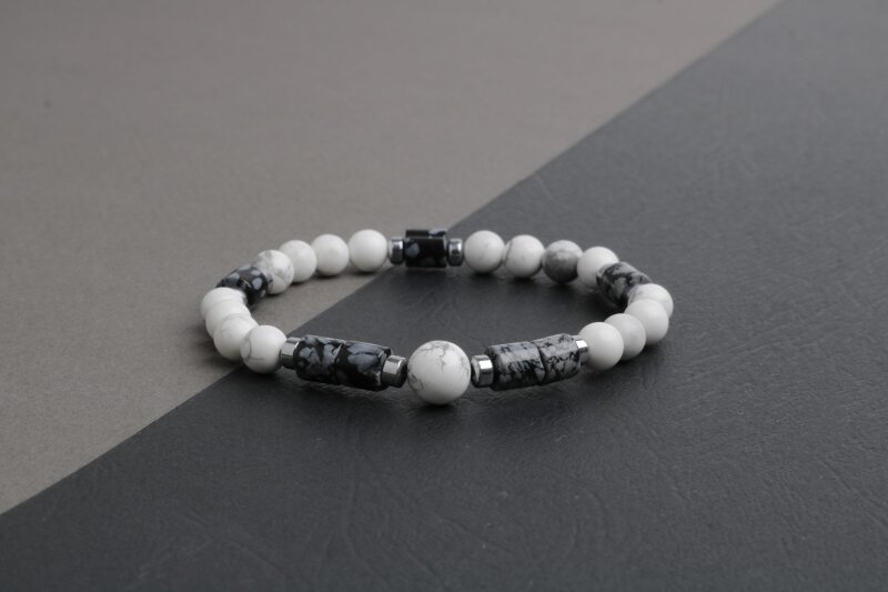 Havlit-Karlı Obsidyen-Hematit Doğal Taş Bileklik - 3