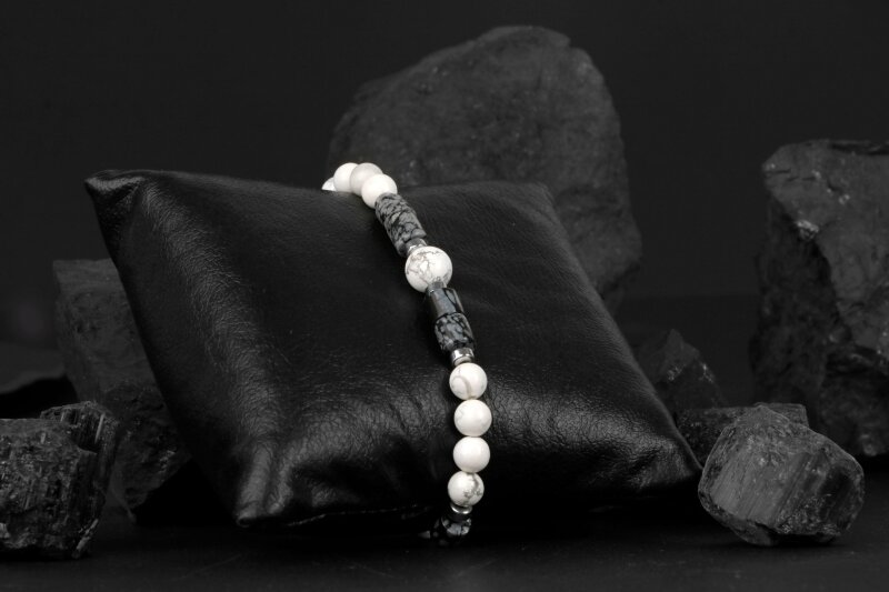 Havlit-Karlı Obsidyen-Hematit Doğal Taş Bileklik - 4