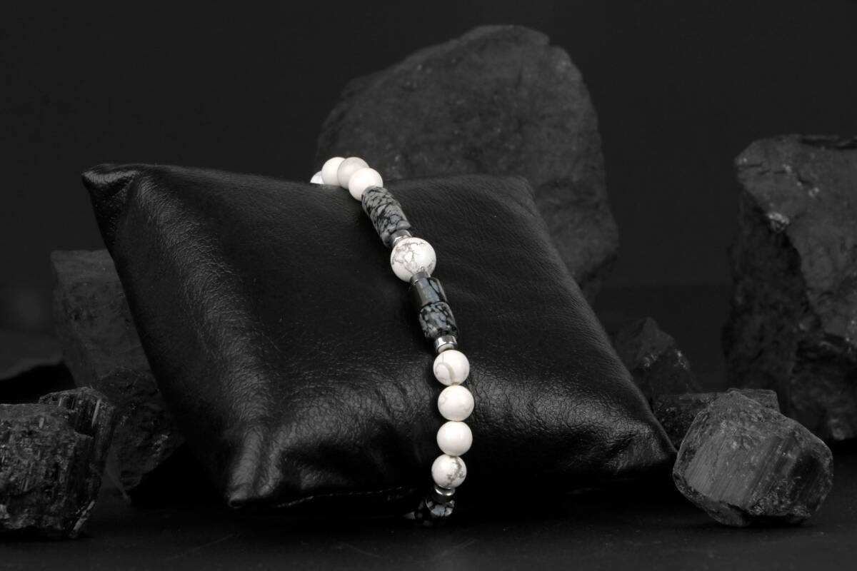 Havlit-Karlı Obsidyen-Hematit Doğal Taş Bileklik - 4