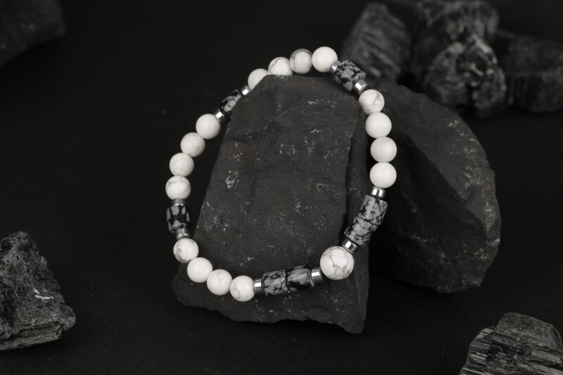 Havlit-Karlı Obsidyen-Hematit Doğal Taş Bileklik - 5