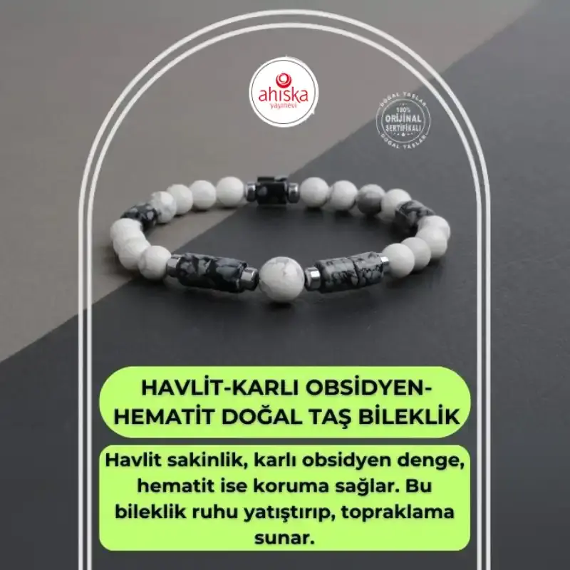Havlit-Karlı Obsidyen-Hematit Doğal Taş Bileklik