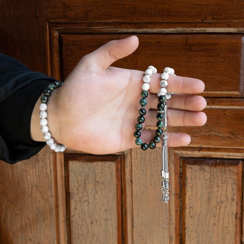 Havlit-Yeşil Jasper Doğal Taş Tesbih Bileklik Seti - Doğal Taş