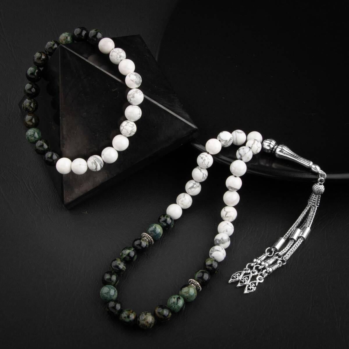Havlit-Yeşil Jasper Doğal Taş Tesbih Bileklik Seti - 5