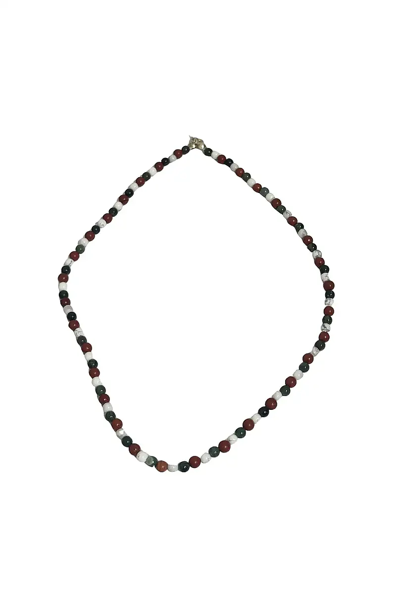 Havlit Yosunlu Akik Jasper Gümüş Kapama Kolye 4 mm Doğal Taş Kolye - 1