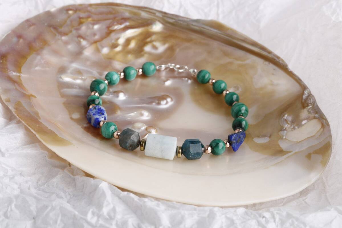 Hazel, Malahit-Lapis-Apatit-Akuamarin Doğal Taş Bileklik - 1