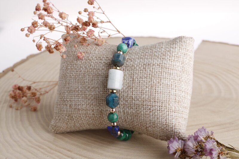 Hazel, Malahit-Lapis-Apatit-Akuamarin Doğal Taş Bileklik - 3