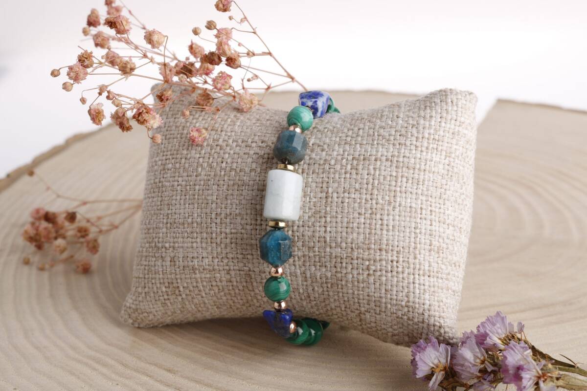 Hazel, Malahit-Lapis-Apatit-Akuamarin Doğal Taş Bileklik - 3