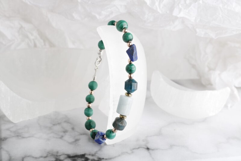 Hazel, Malahit-Lapis-Apatit-Akuamarin Doğal Taş Bileklik - 4