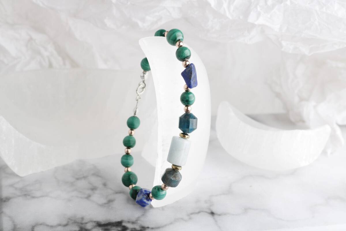 Hazel, Malahit-Lapis-Apatit-Akuamarin Doğal Taş Bileklik - 4