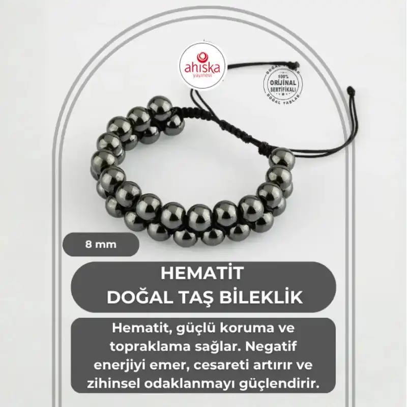 Hematit 8mm Çift Sıra Makrome Doğal Taş Bileklik