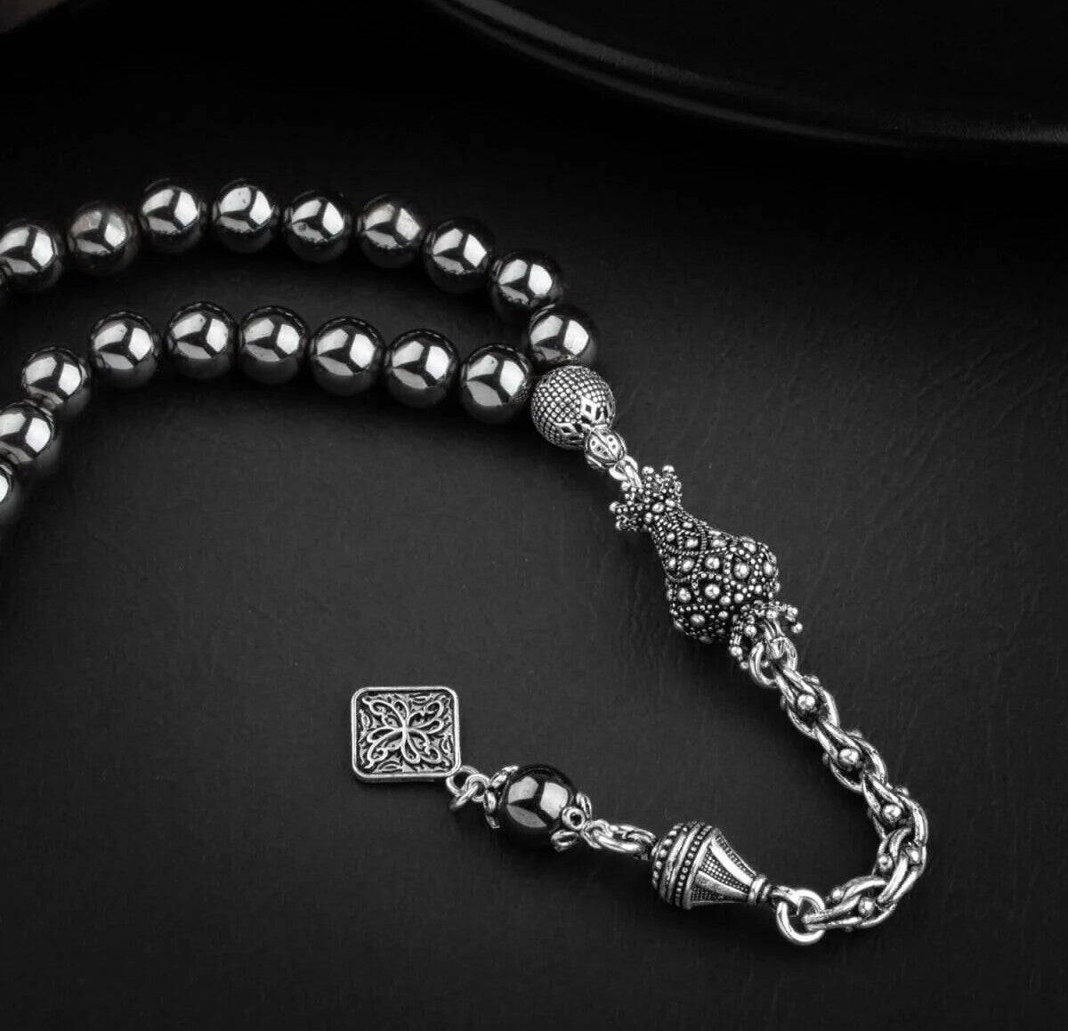 Hematit Doğal Taş 8mm Gümüş İmameli Tesbih - 2