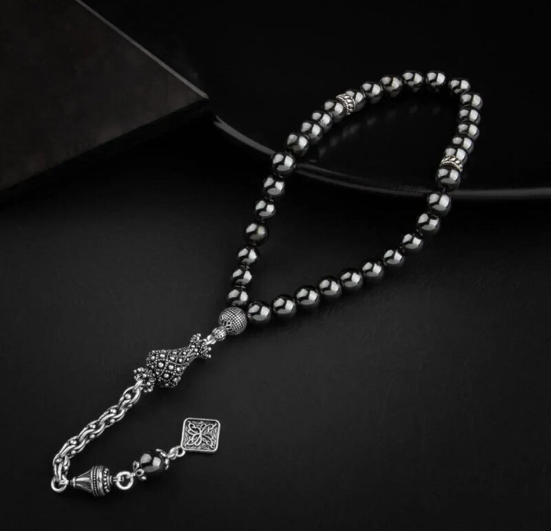 Hematit Doğal Taş 8mm Gümüş İmameli Tesbih - 3