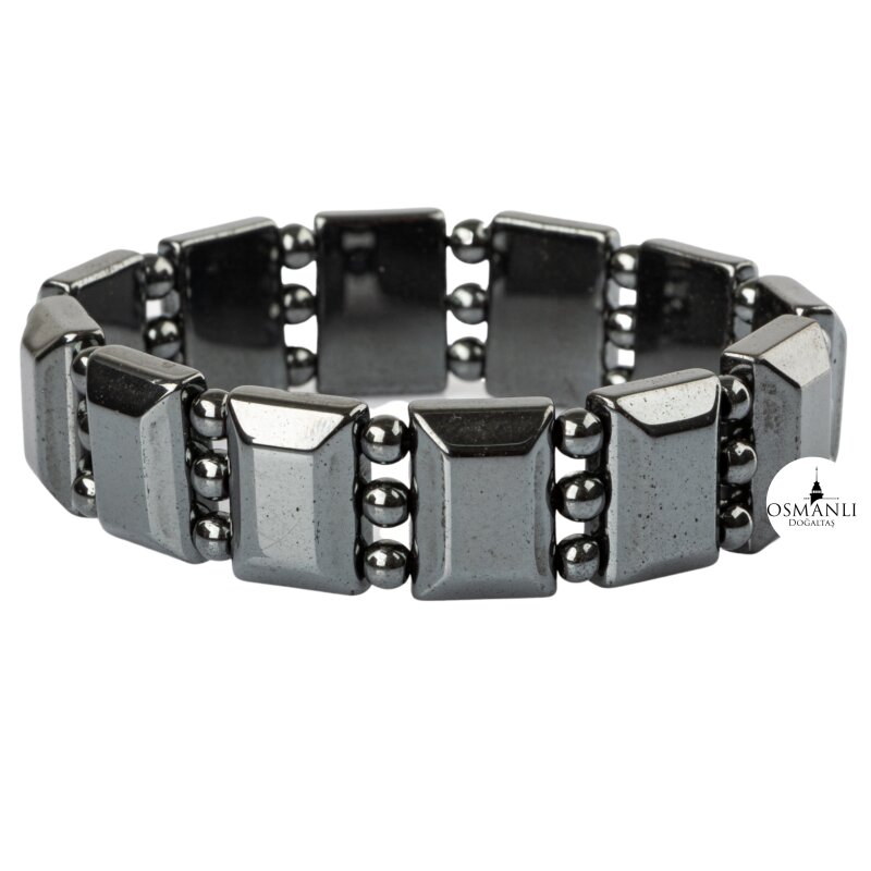 Hematit Doğal Taş Özel Kesim Geniş Kesim Bileklik - 2