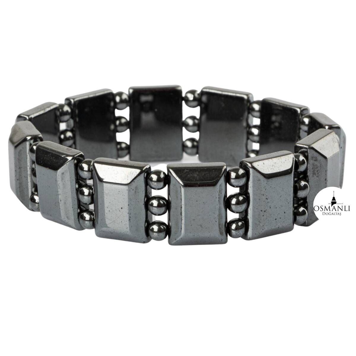 Hematit Doğal Taş Özel Kesim Geniş Kesim Bileklik - 2