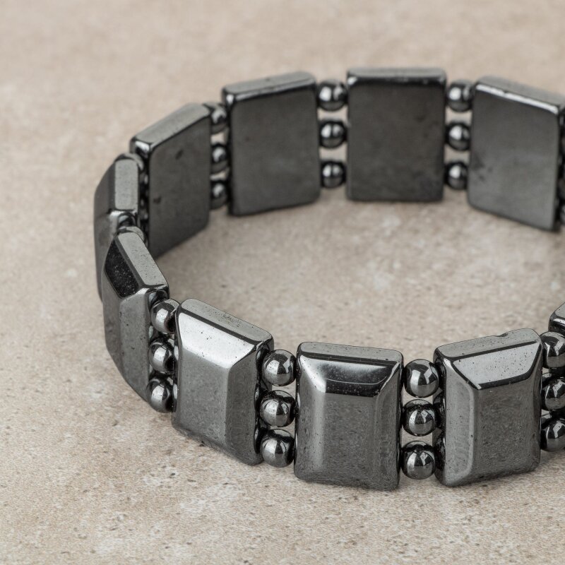 Hematit Doğal Taş Özel Kesim Geniş Kesim Bileklik - 3