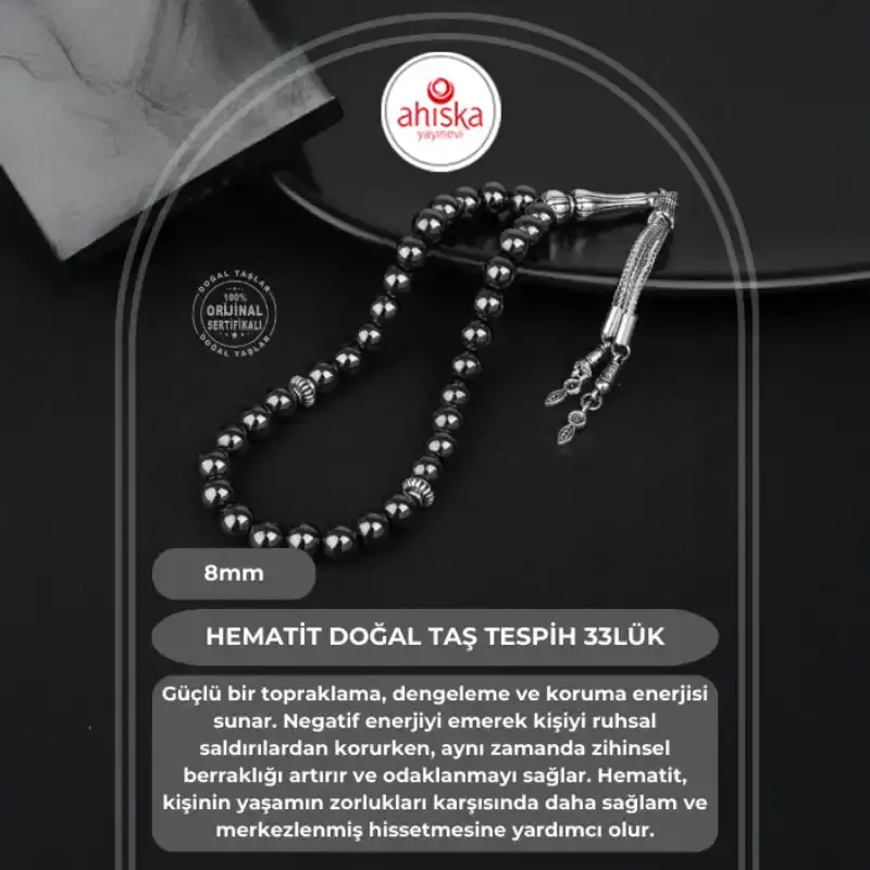 Hematit Doğal Taş Tesbih 33lük - 8mm