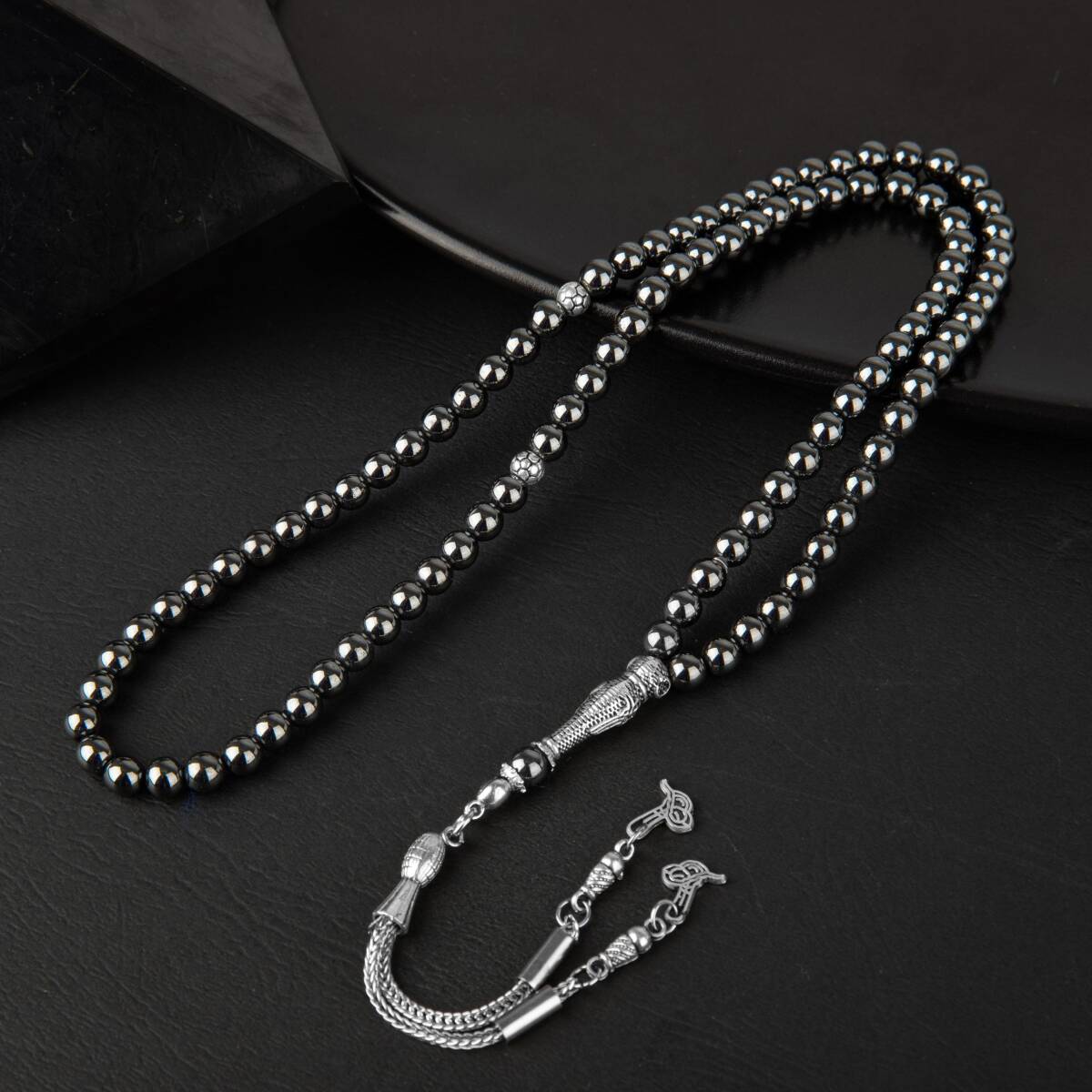 Hematit Doğal Taş Tesbih 99luk - 6mm - 1