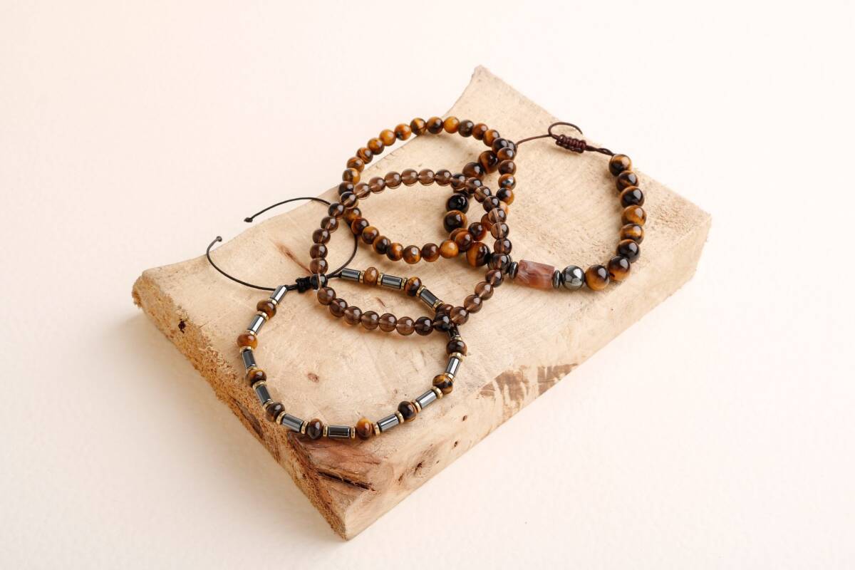 Hematit-Kaplan Gözü-Dumanlı Kuvars Erkek Doğal Taş Bileklik Seti - 4