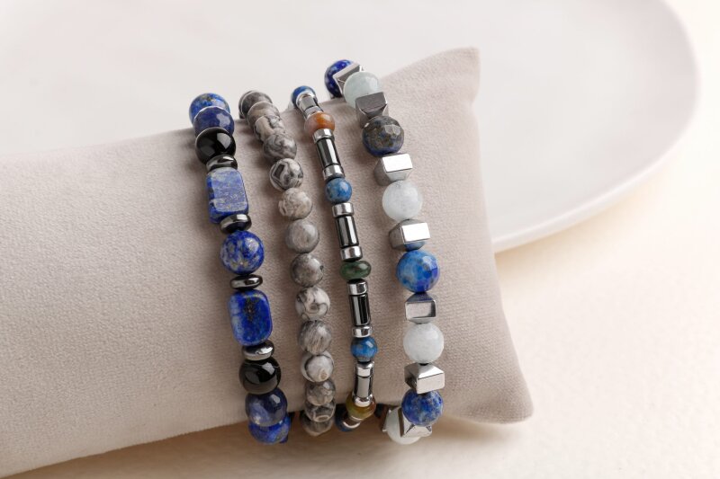 Hematit-Lapis-Jasper Erkek Doğal Taş Bileklik Seti - Doğal Taş