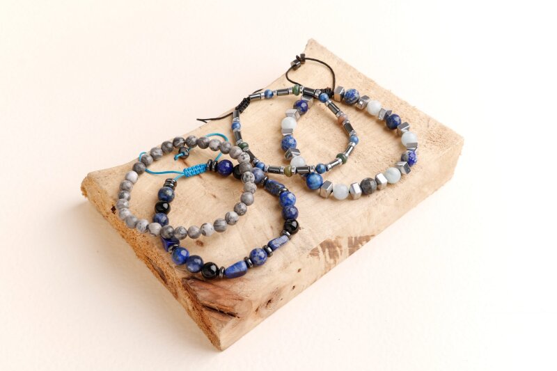 Hematit-Lapis-Jasper Erkek Doğal Taş Bileklik Seti - 2