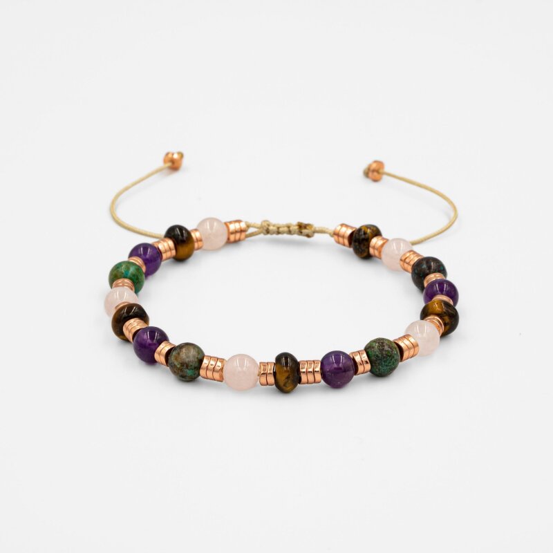 Hematit-Pembe Kuvars-Krizokol-Ametist-Kaplan Gözü Doğal Taş Bileklik - 4