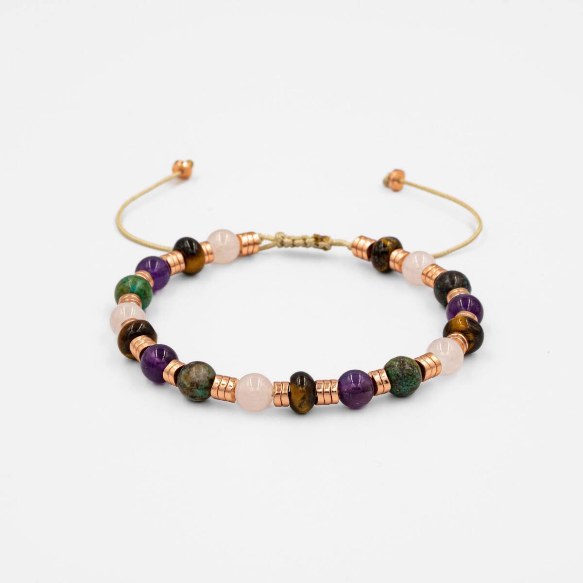 Hematit-Pembe Kuvars-Krizokol-Ametist-Kaplan Gözü Doğal Taş Bileklik - 4