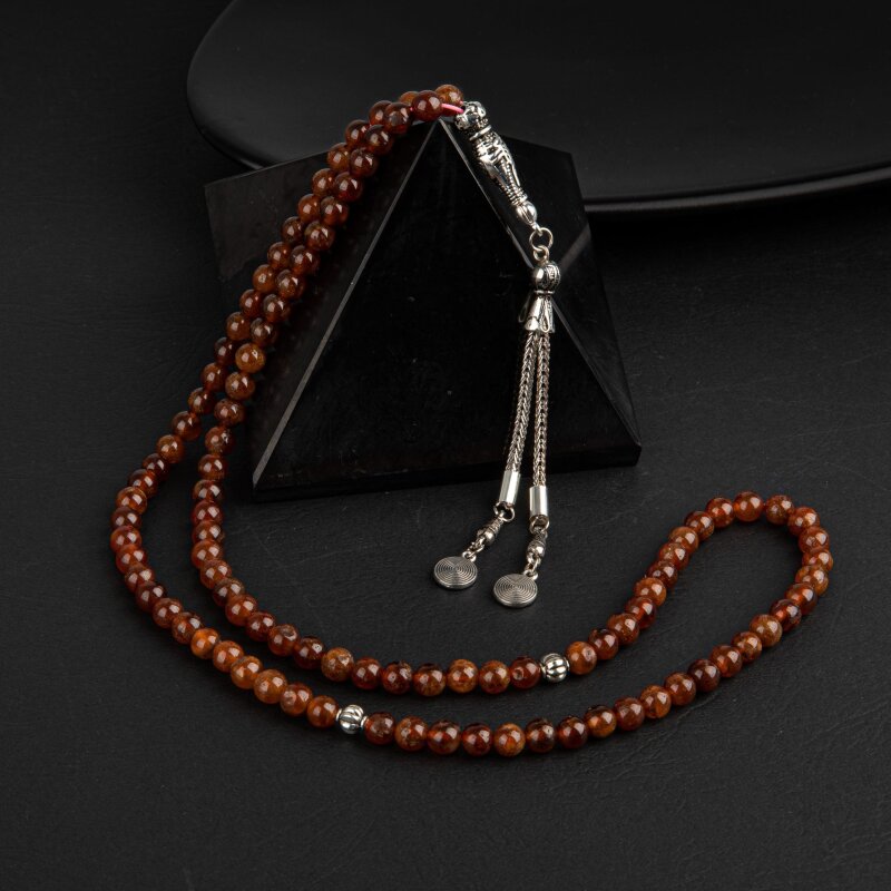 Hessonit Lal Doğal Taş Tesbih 99luk - 6mm - 1